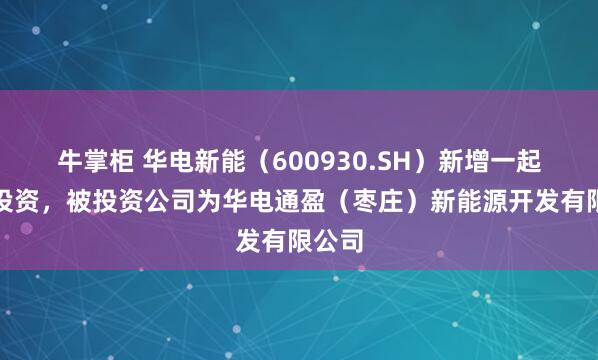 牛掌柜 华电新能（600930.SH）新增一起对外投资，被投资公司为华电通盈（枣庄）新能源开发有限公司