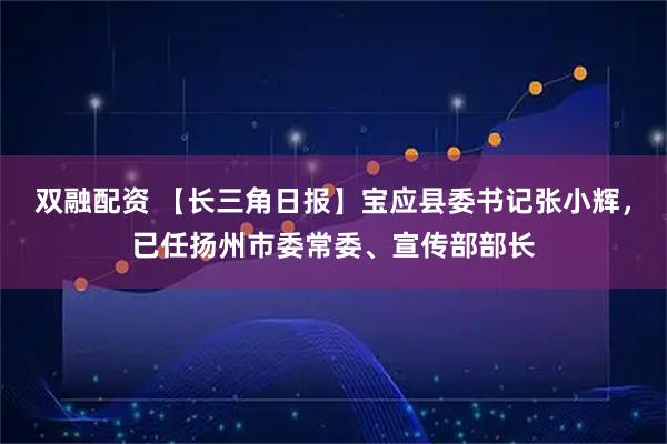双融配资 【长三角日报】宝应县委书记张小辉,已任扬州市委常委、宣传部部长