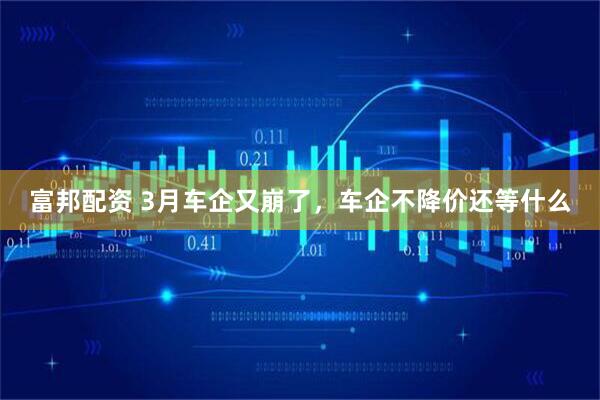 富邦配资 3月车企又崩了,车企不降价还等什么