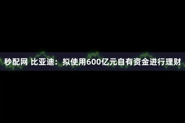 秒配网 比亚迪:拟使用600亿元自有资金进行理财
